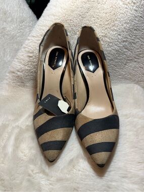 Zara Black and Tan Striped Pointed-Toe Pumps